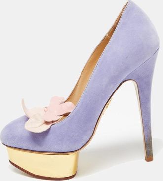 Charlotte Olympia Lavender Suede Dolly Platform Pumps