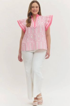 Entro Pop Scallop Trim Statement Top - Plus In Pink