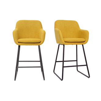 Miliboo Set De 2 Taburetes De Cocina Efecto Aterciopelado Amarillo Mostaza 65 Cm Amika
