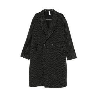 Hevò Double-Breasted Coats, male, Black, Size: M Stylish Coat Santacesarea