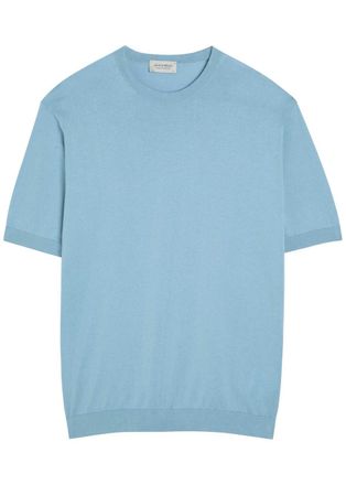 John Smedley Torin Fine-knit Cotton T-shirt - Light Blue - L