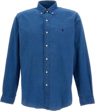 Polo Ralph Lauren Puckered Cotton Seersucker Shirt with Iconic Pony Logo