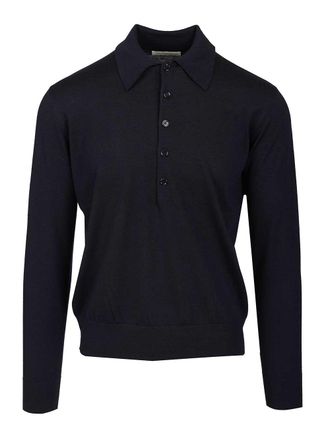 Dries Van Noten Long-Sleeved Polo Shirt Blu-Uomo