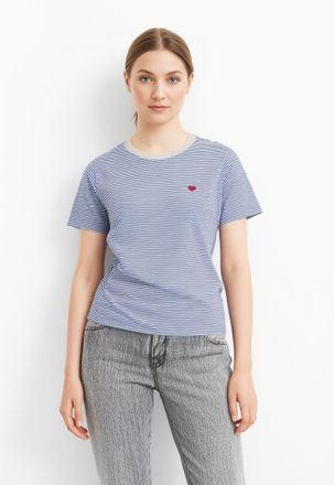 Jacqueline de Yong Kurzarmshirt JDY JDYPISA S/S PRINT TOP JRS NOOS, Damen, Gr. XL, blau stripes, Jersey, Obermaterial: 100% Baumwolle, gestreift, regular fit normal, Run