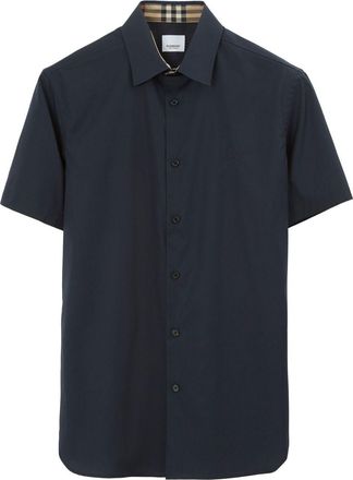 Burberry logo-embroidered cotton shirt - men - Cotton - M - Blue