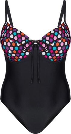 Fiorella Rubino Badpak uit &eacute;&eacute;n stuk met balconette cups en polkadotprint - Dames - Badpakken - Zwart - XL - Polyester - Badmode