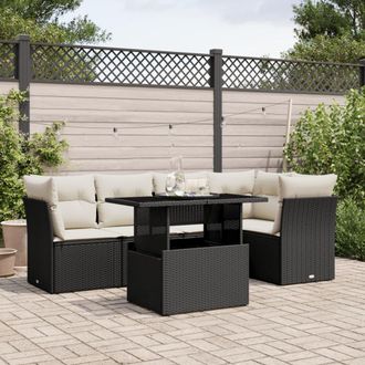 vidaXL Vidaxl - Set De Sof&aacute;s De Jard&iacute;n 6 Piezas Y Cojines Rat&aacute;n Sint&eacute;tico Negro