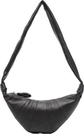 Christophe Lemaire small Croissant cross body bag - unisex - Grained Leather/Cotton - One Size - Brown