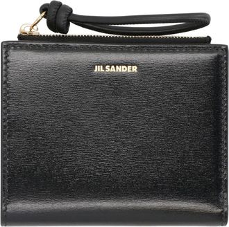Jil Sander Kleine Leren Portemonnee met Drukknoopsluiting - Dames - Portefeuilles - Zwart - ONE Size - Leer - Accessoires