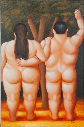 Biscottini International Biscottini - Cuadro &Oacute;leo Sobre La Tela Pintado A La Mano Adamo Eva Botero