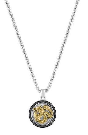 Effy Mens Two-Tone Dragon Disc Pendant Necklace in Black at Nordstrom Rack
