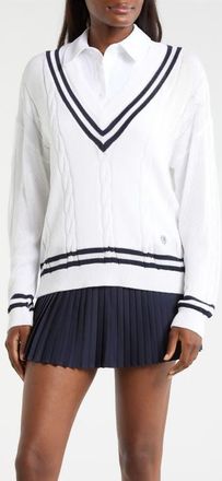 Lord & Taylor Club Stripe Sweater in Brilliant White/Navy Blazer at Nordstrom, Size X-Small