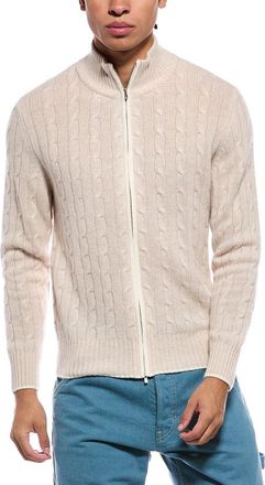 N.Peal N.Peal Contrast Cable Full Zip 100% Cashmere Mock Neck Sweater