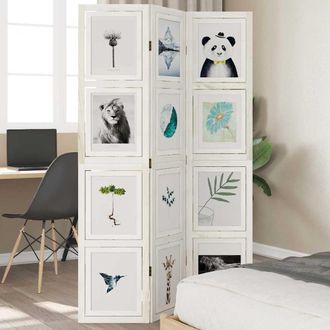 vidaXL Biombo Separador De 3 Paneles Madera Maciza Paulownia Blanco Vidaxl