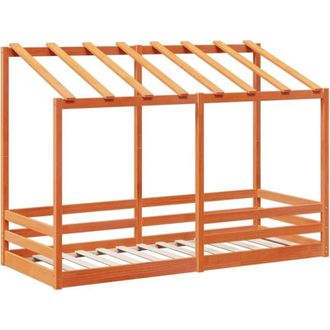 vidaXL Cama Infantil Con Techo Madera Maciza Pino Marr&oacute;n 90x190 Cm Vidaxl