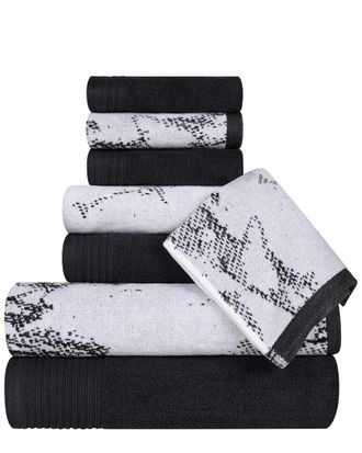 Superior Quick-Drying Solid And Marble Effect 8Pc Cotton Towel Set