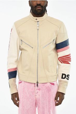 Dsquared2 Giubbotto in Pelle Martellata con Dettagli Traforati taglia 52