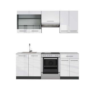 Vicco Mueble De Cocina Fame-line, Blanco Brillo/antracita, 200 Cm, Et M&aacute;rmol