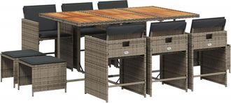 vidaXL Set De Comedor De Jard&iacute;n 11 Pzas Y Cojines Rat&aacute;n Sint&eacute;tico Gris Vidaxl