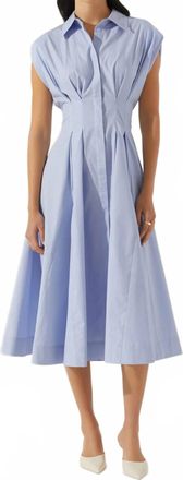 Astr Beckett Tapered Waist Pleated Midi Dress In Blue