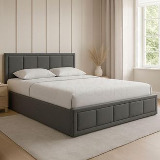 Home Discount Vida Designs Vanita Upholstered Ottoman Storage Bed Frame Linen UKFR Fabric in Dark Grey | Size: Double