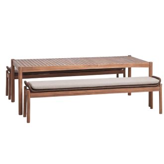 Sklum Set De Mesa Rectangular 180x90 Cm Y 2 Bancos De Comedor En Madera De Acacia Y Cuerda Trenzada Karvia Sklum