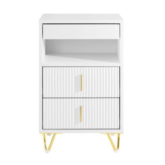 SoBuy Mesilla de noche de tres cajones blanco 40x40x63.1cm moderno