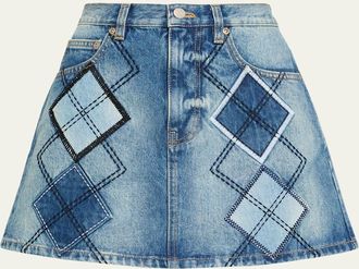 Marc Jacobs Argyle Patchwork Denim Mini Skirt