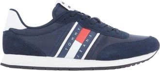 Tommy Jeans Heren TJM Classic hardloopschoenen van leer met vlaglogo (Marine, Wit)