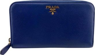 Prada Pre-owned Wallets, female, Blue, Size: ONE SIZE Pre-owned Leather Zip Around Wallet