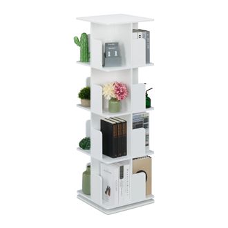 Relaxdays Relaxdays - Librer&iacute;a Giratoria, Estanter&iacute;a Rotatoria 360&ordm;, 3 Baldas, Organizador Libros, Cuadrada, 125,5x39x39 Cm, Blanca