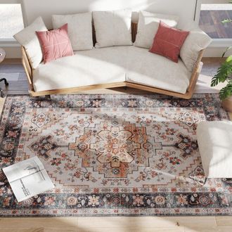 HOMCOM Homcom - Tappeto A Pelo Corto Bohemien Antiscivolo E Lavabile 230x160 Cm Marrone