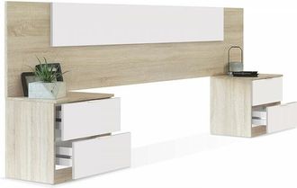 HOGAR 24 Cabecero + 2 Mesitas Color Blanco Artik Y Roble Canadian
