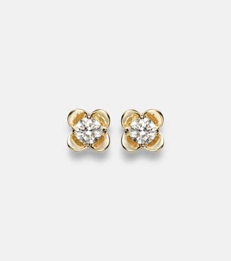 Stone and Strand Clover Mini 14kt gold earrings with diamonds
