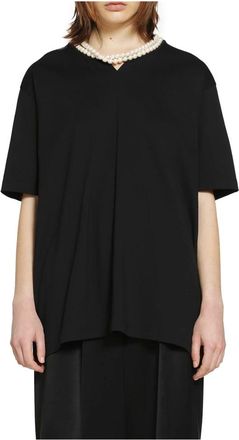 Junya Watanabe T-Shirts, female, Black, Size: S Faux-pearl T-Shirt