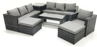 Fimous Fimous 9 Seater Rattan Garden Outdoor Furniture Set with 3 Seater Sofa Coffee Table 2 Big Footstool Side table