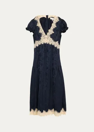 Sea New York Shay Floral Jacquard Lace-Trim Midi Dress