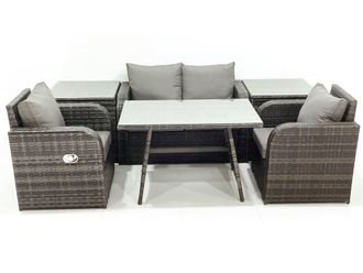 Fimous Outdoor Garden Furniture Set with Reclining Chair 2 Side Tables Dark Grey Mixed