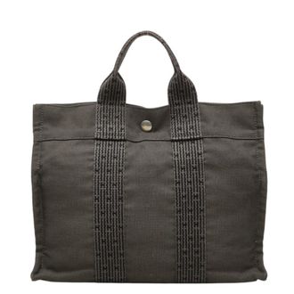 Herm&egrave;s Gray Canvas Tote Bag (Pre-Owned)