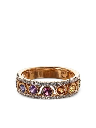 Lisa Nik 18kt rose gold circle Rainbow Sapphire ring - women - Diamond/Sapphire/18kt Rose Gold - 5 3/4 - Pink