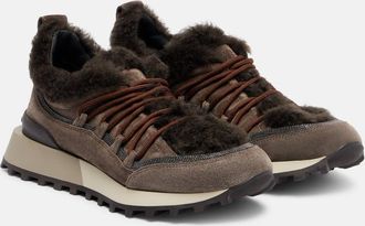 Brunello Cucinelli Shearling-lined suede low-top sneakers