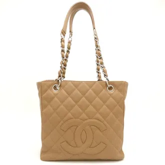 Chanel Beige Grained Calfskin Shoulder Bag Tote Bag (Pre-Owned)