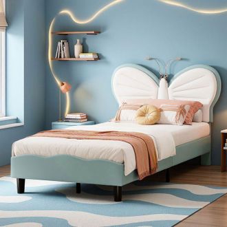 OEM Cama 90x200 Cm - 250325wxl - Forma De Mariposa - L&aacute;mpara De Lectura Led - Marco De Cama Infantil 90x200 Cm - Azul