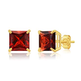 MAX + STONE 14k Yellow or White Gold 7mm Princess Cut Gemstone Square Stud Earrings
