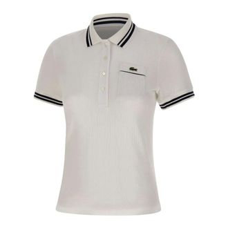 Lacoste Polo Shirts, female, White, Size: S Ribbed Knit Polo