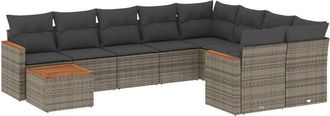 vidaXL Set De Sof&aacute;s De Jard&iacute;n 10 Pzas Con Cojines Rat&aacute;n Sint&eacute;tico Gris Vidaxl
