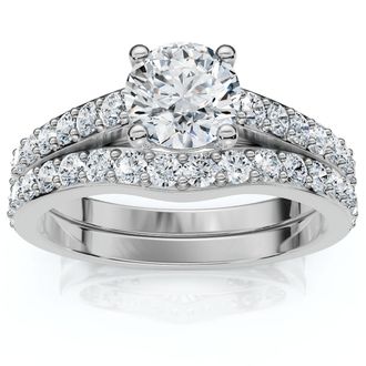 Pompeii3 1Ct Jessi Diamond Engagement Wedding Ring Set 14k Gold Lab Grown