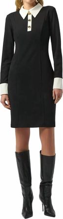 Joseph Ribkoff Color Block Collared 3/4 Sleeves Shift Dress In Black/vanilla