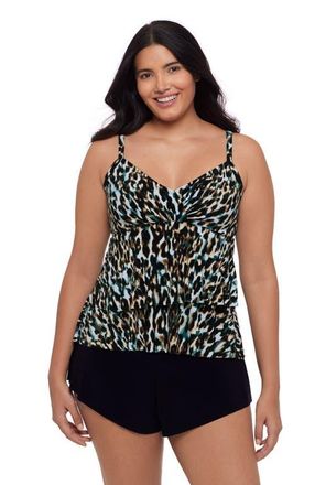 Trimshaper Leona V-Neckline Tankini Swimsuit Top in Leopard In The Mist at Nordstrom, Size 12