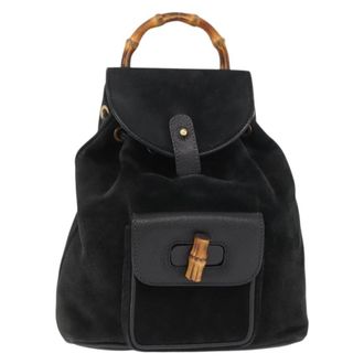 Gucci Vintage Bamboo Backpack Suede Black Suede Backpack Bag (Pre-Owned)